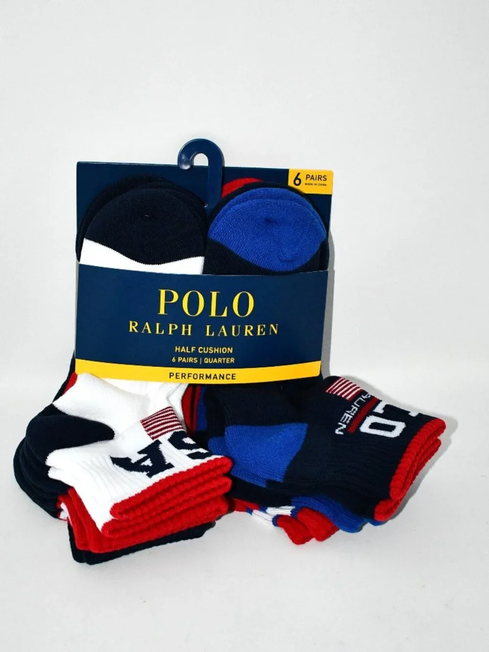 Polo Ralph Lauren 6-pack quarter length socks Rugby stripes w flag & USA #824681